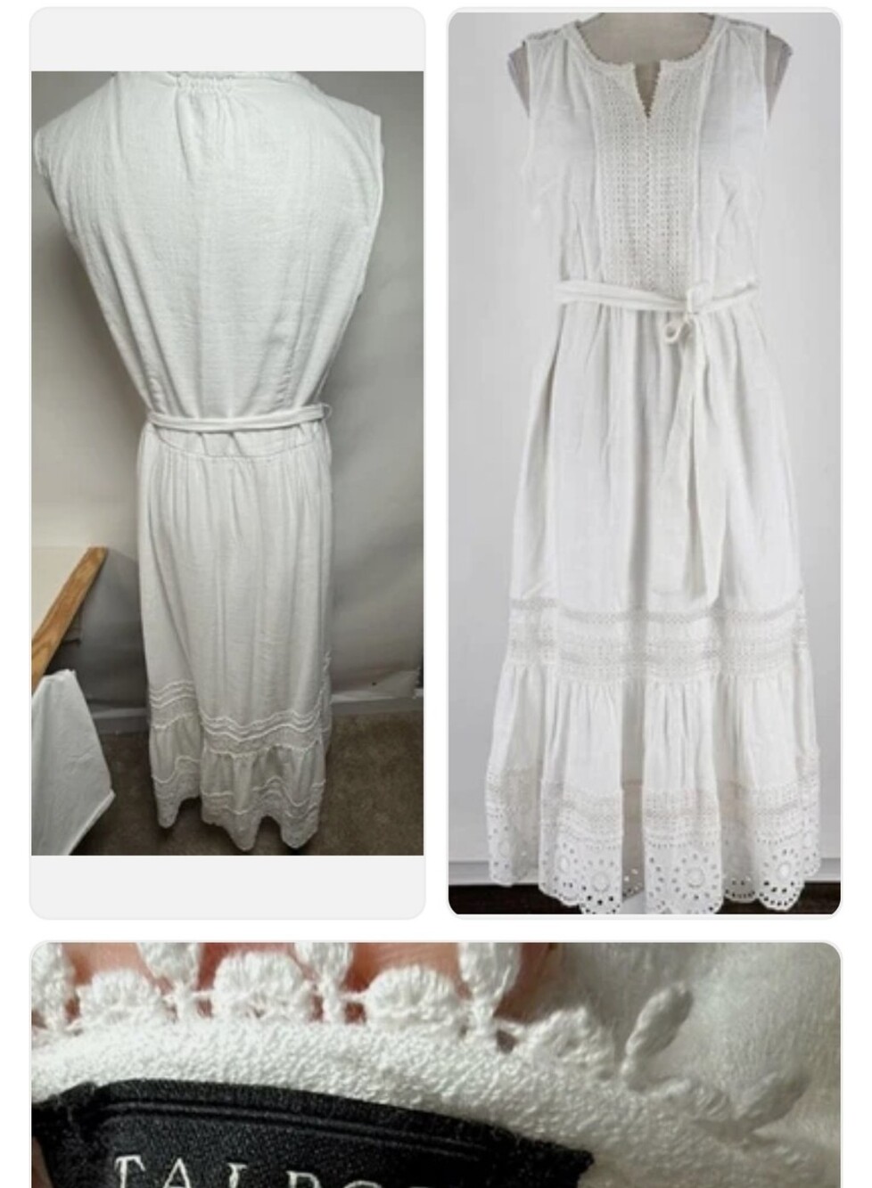 Talbots New W/Tags Pintucked Tiered Eyelet Maxi Dress Embroidered Lace 10